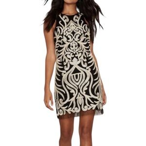 Endless Rose Black Ivory Embroidered Beaded Tulle Mesh Sleeveless Mini Dress - L